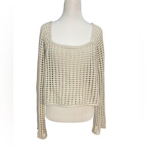Wild Fable Cream Open-Knit Sweater with Flared Sleeves